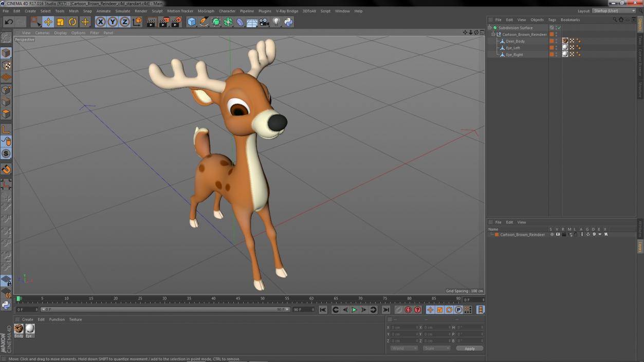 Cartoon Brown Reindeer 3D