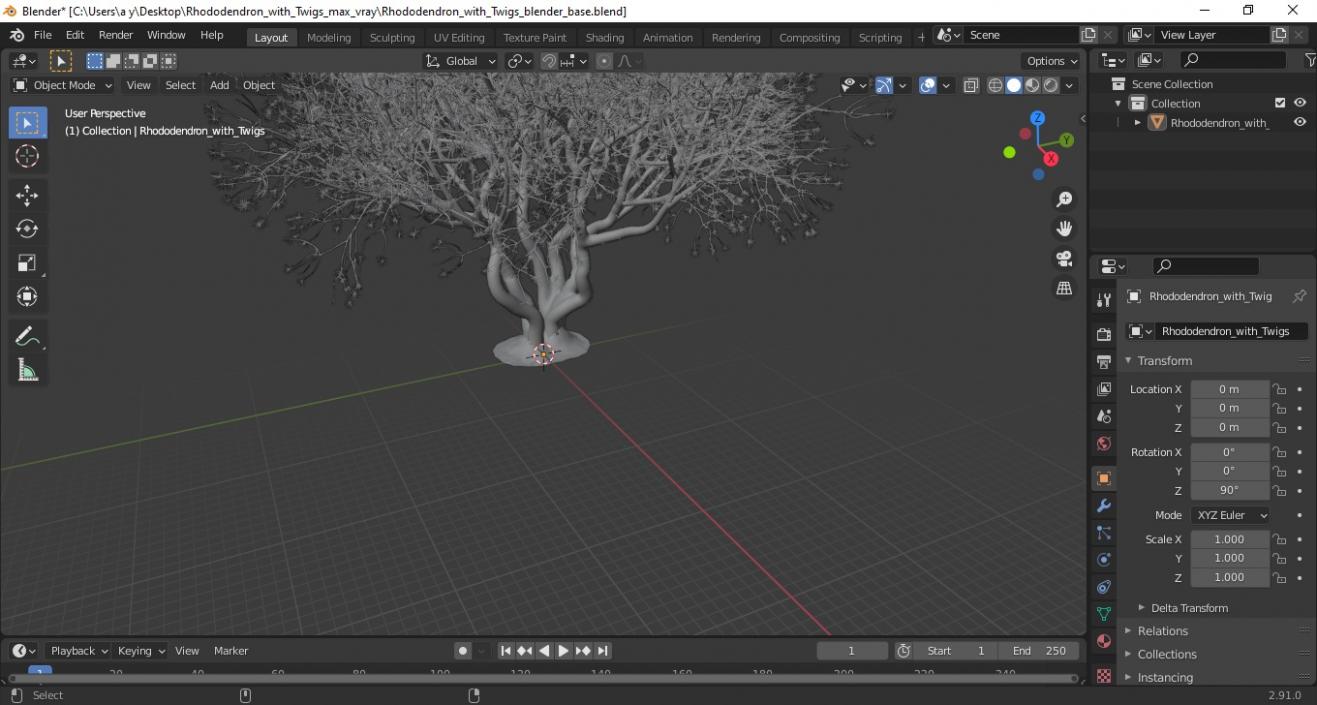 3D Rhododendron with Twigs model