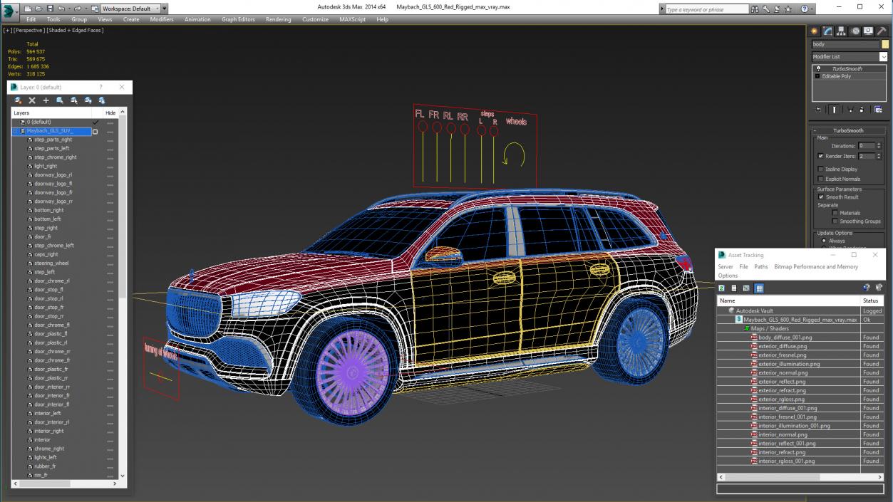 3D Maybach GLS 600 Red Rigged