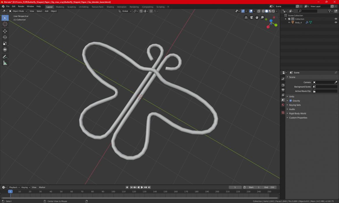 Butterfly Shaped Paper Clip 3D