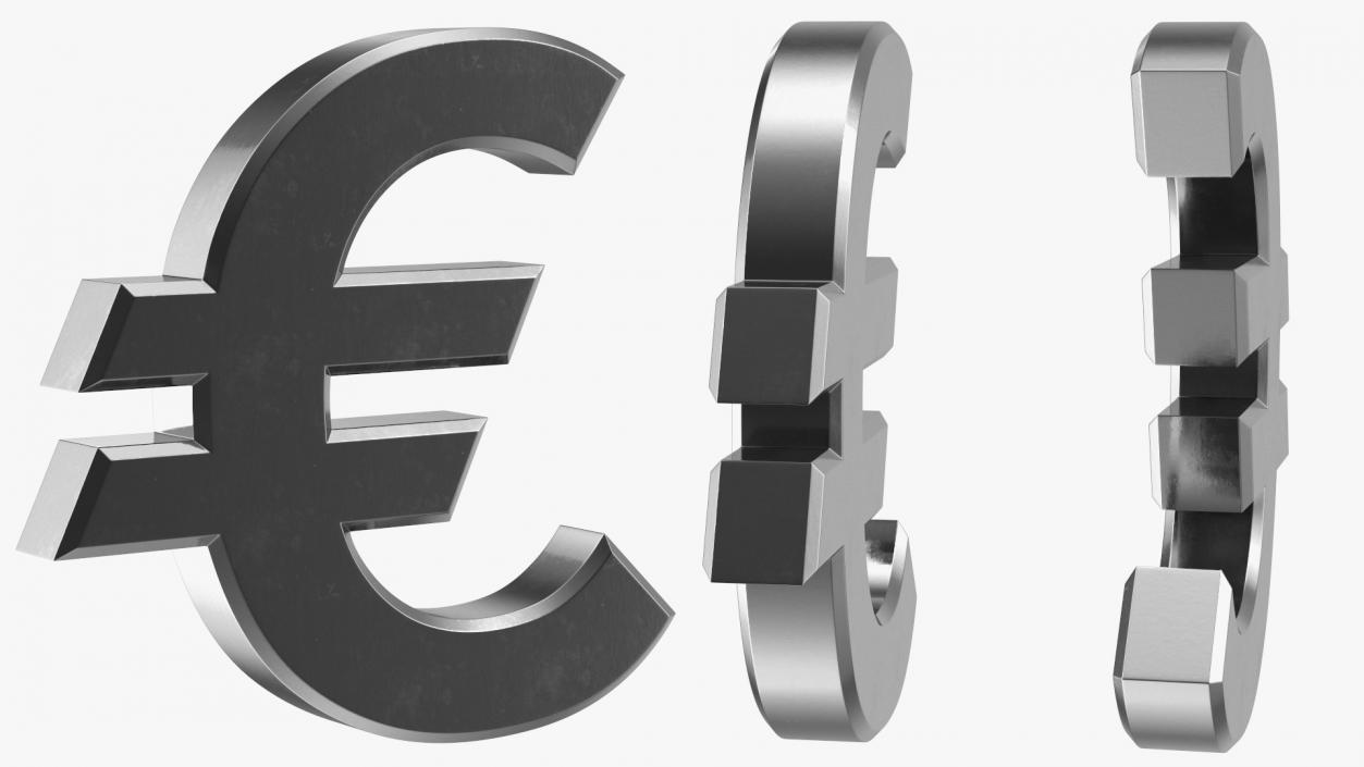 Currency Symbols Silver Set 3D