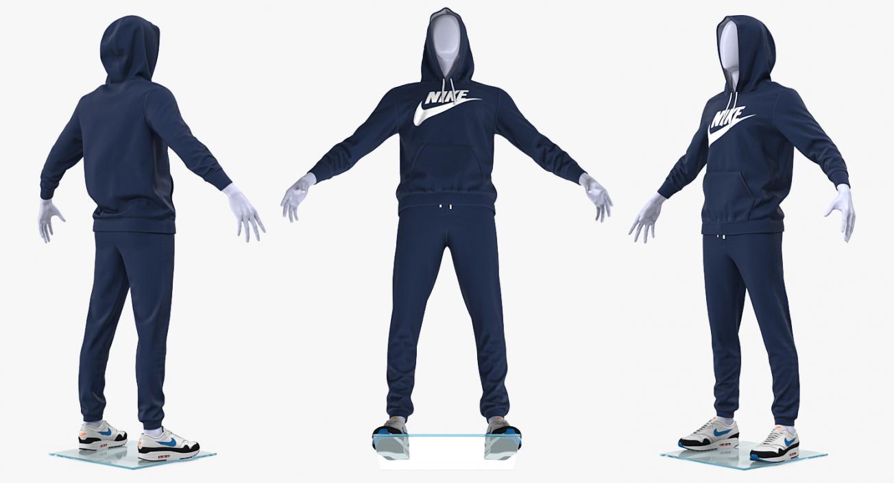 3D model Nike Sportswear Suit Blue Raised Hood on Mannequin