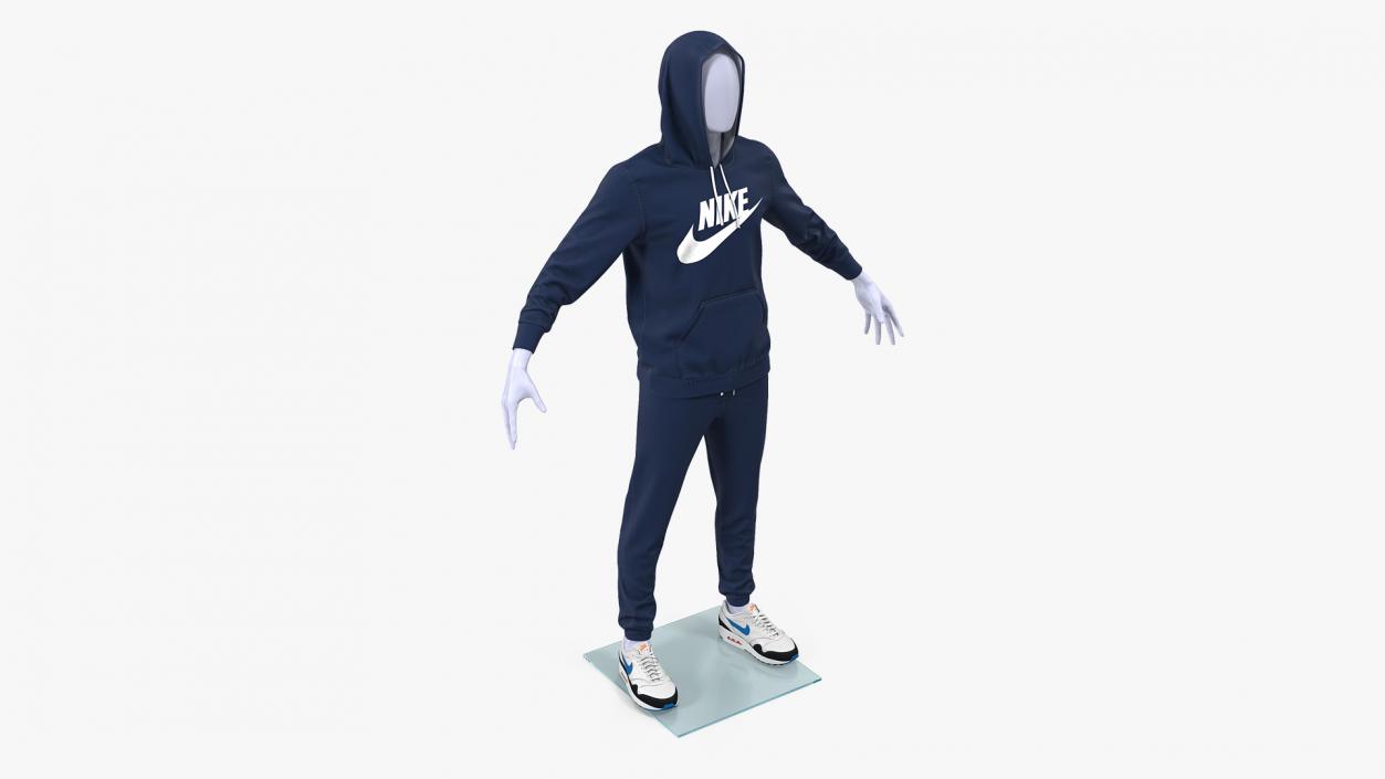 3D model Nike Sportswear Suit Blue Raised Hood on Mannequin