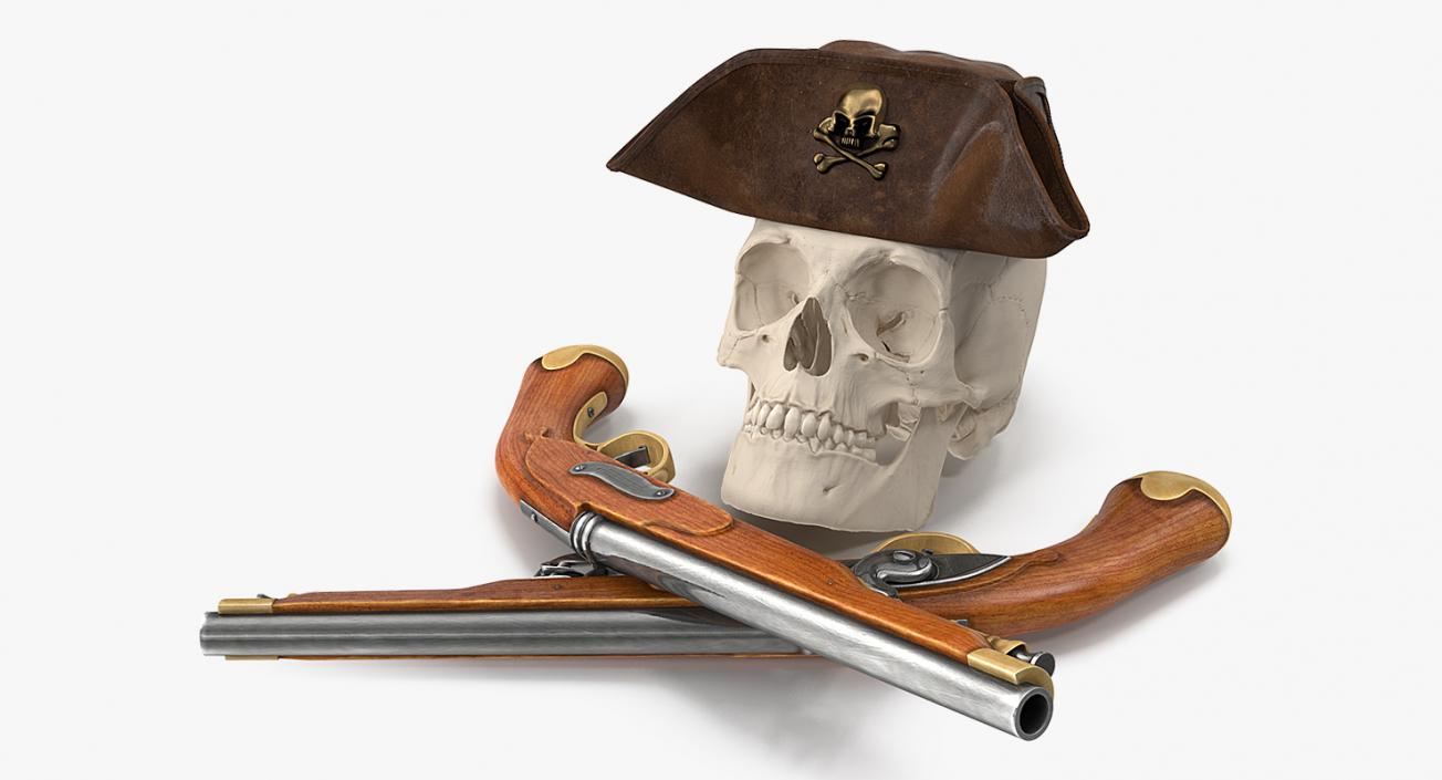 Skull and Crossbones Pirate Hat Leather 3D model