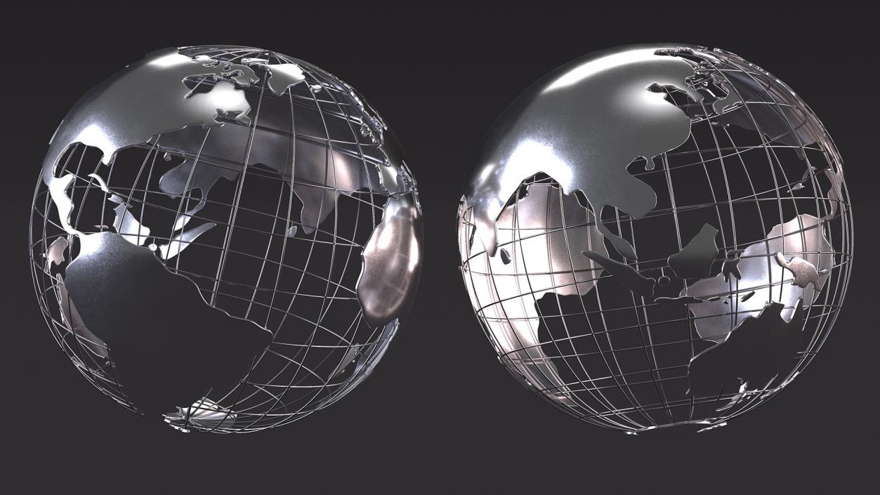 3D Wire Frame Globe Chrome model