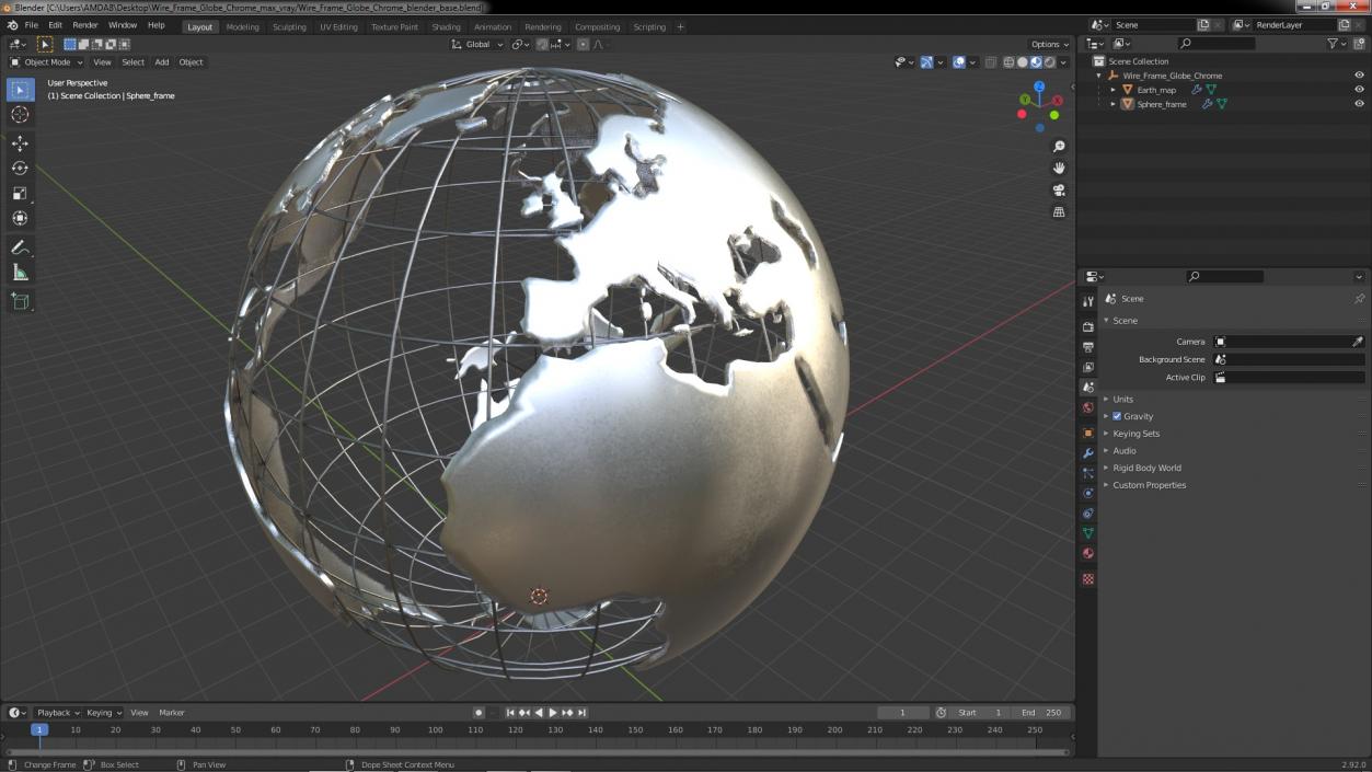 3D Wire Frame Globe Chrome model