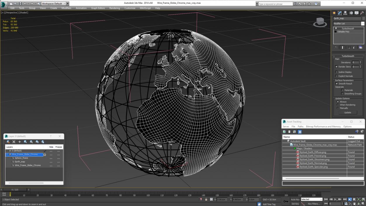 3D Wire Frame Globe Chrome model