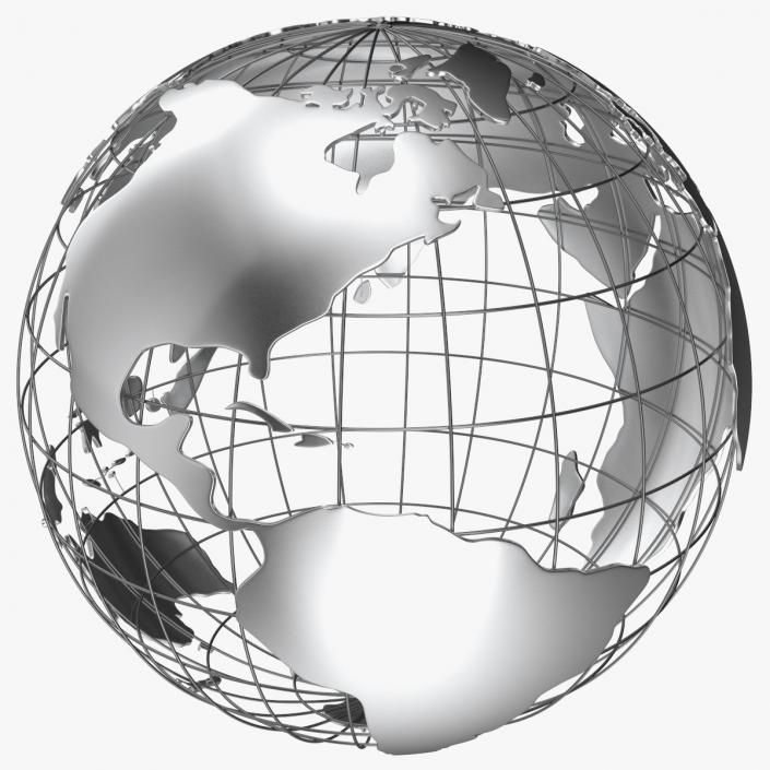 3D Wire Frame Globe Chrome model