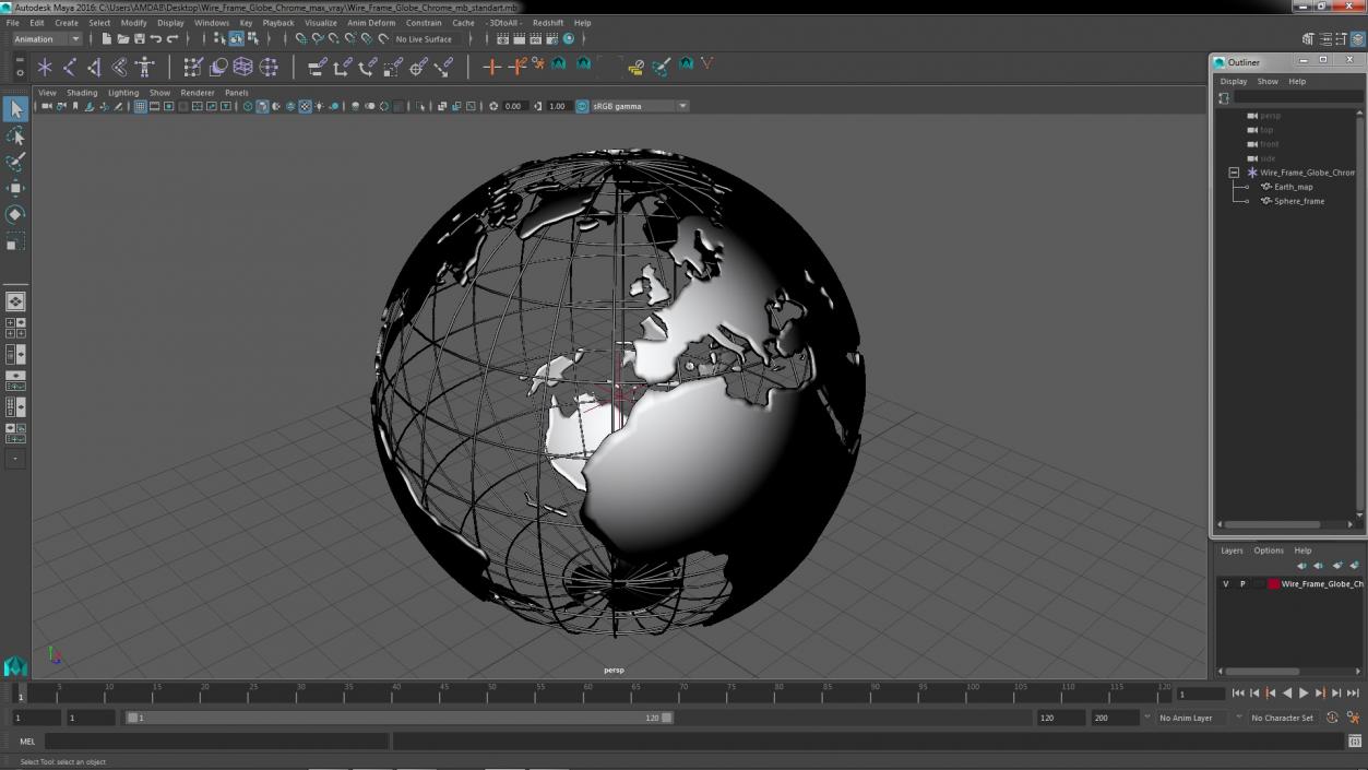 3D Wire Frame Globe Chrome model