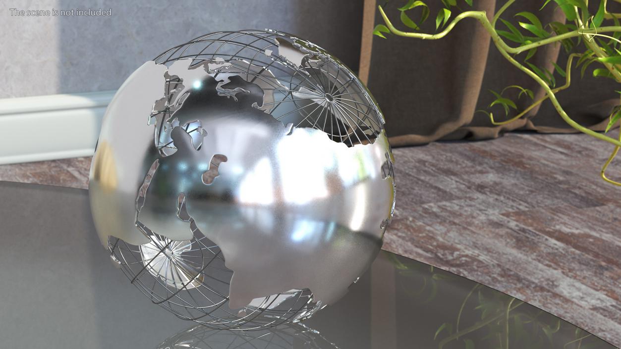 3D Wire Frame Globe Chrome model