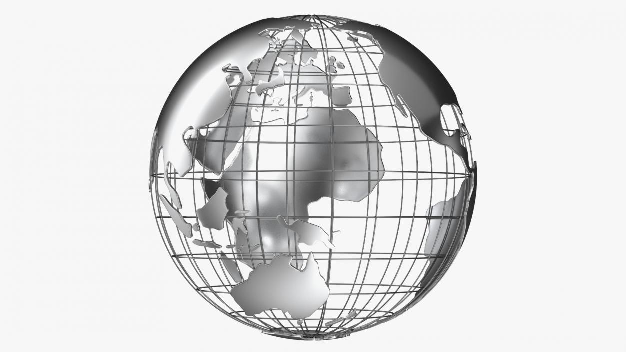 3D Wire Frame Globe Chrome model