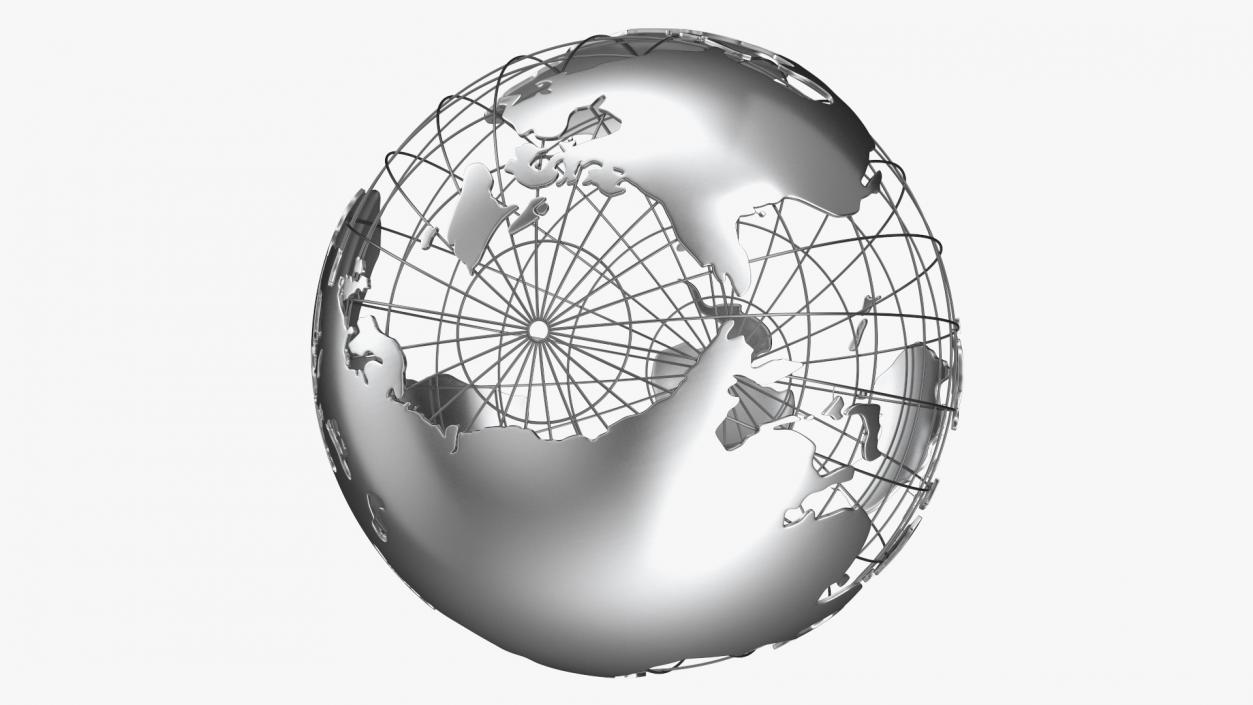 3D Wire Frame Globe Chrome model