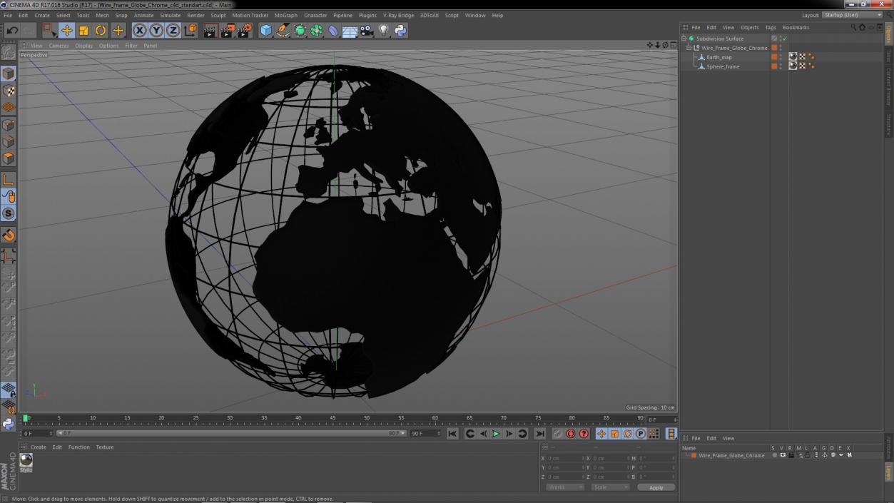 3D Wire Frame Globe Chrome model