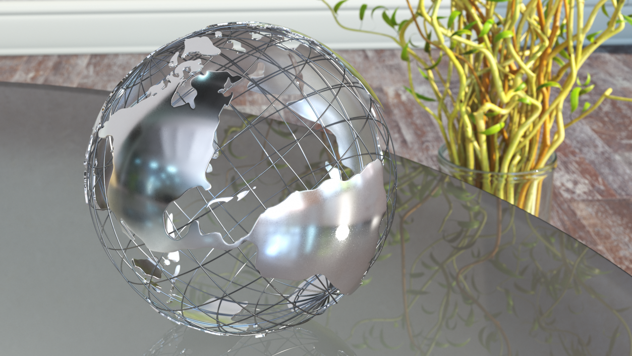 3D Wire Frame Globe Chrome model