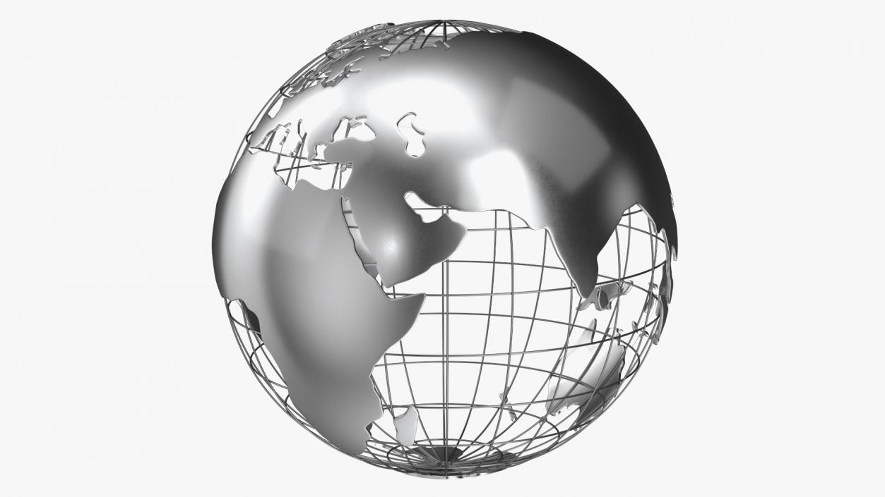 3D Wire Frame Globe Chrome model