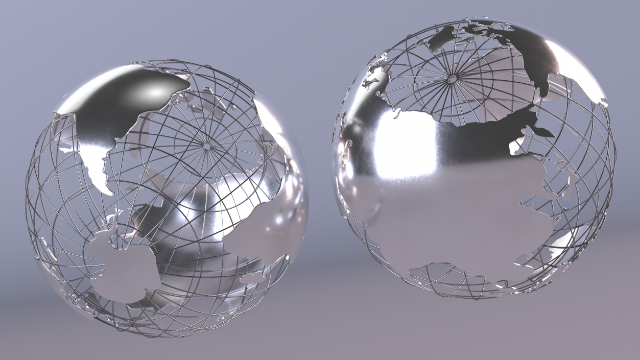 3D Wire Frame Globe Chrome model