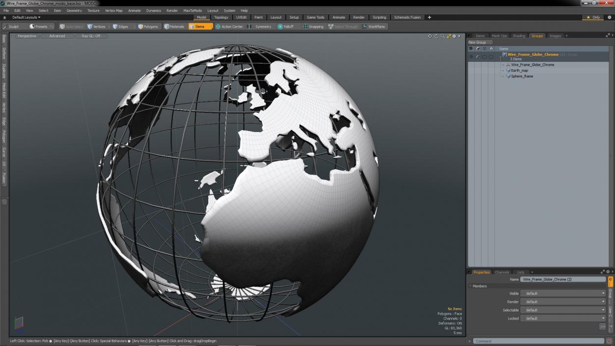 3D Wire Frame Globe Chrome model