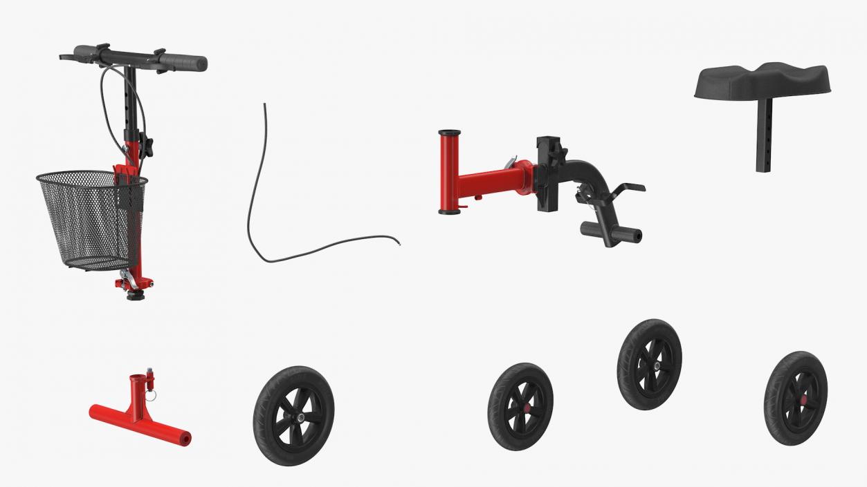 Knee Scooter Red Rigged for Cinema 4D 3D