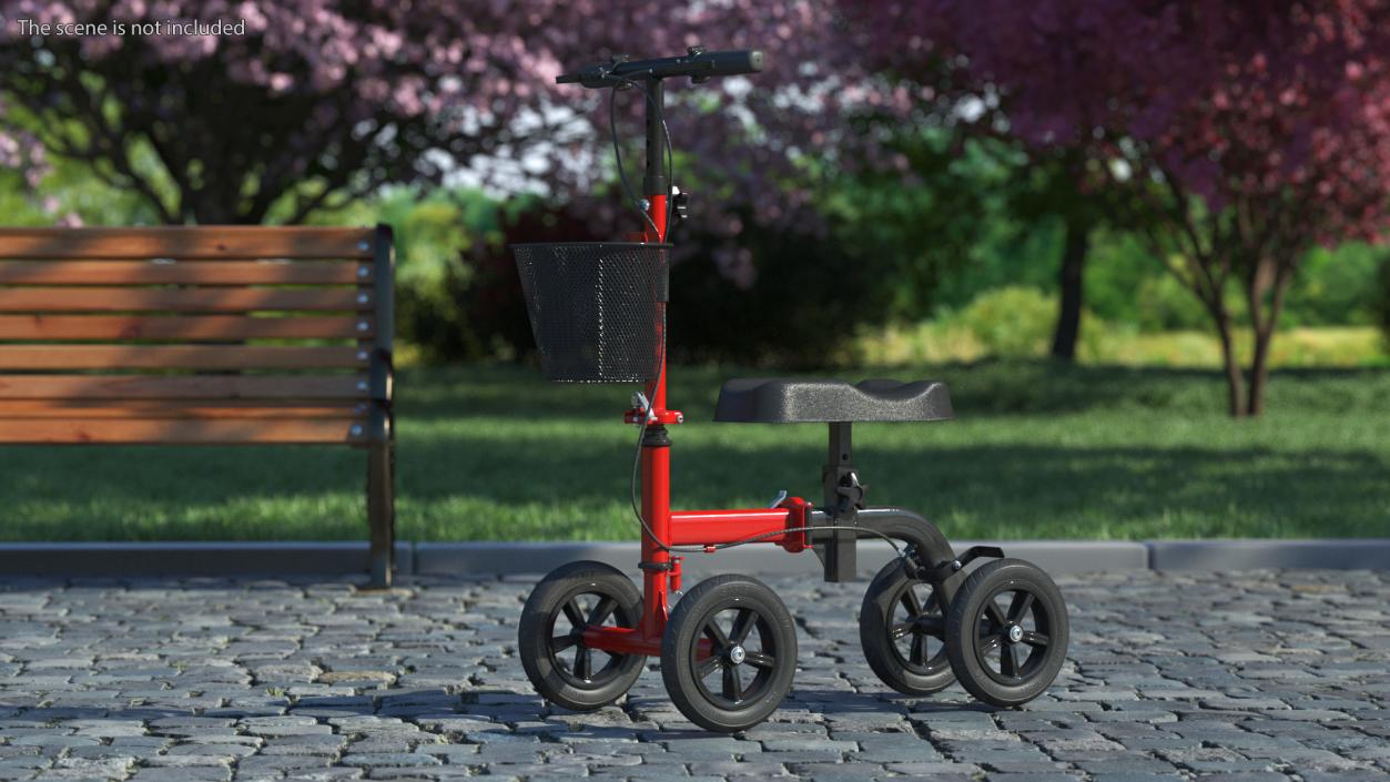 Knee Scooter Red Rigged for Cinema 4D 3D