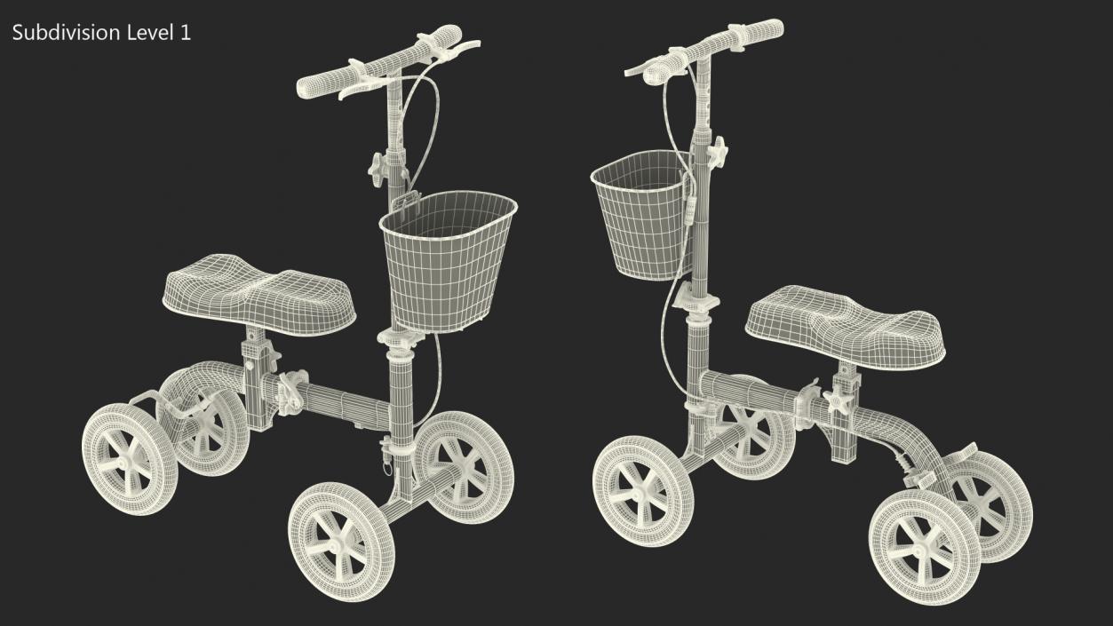 Knee Scooter Red Rigged for Cinema 4D 3D