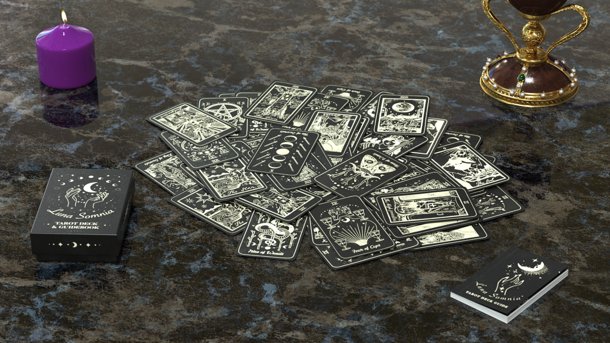 Black Tarot Cards Scattered 3D