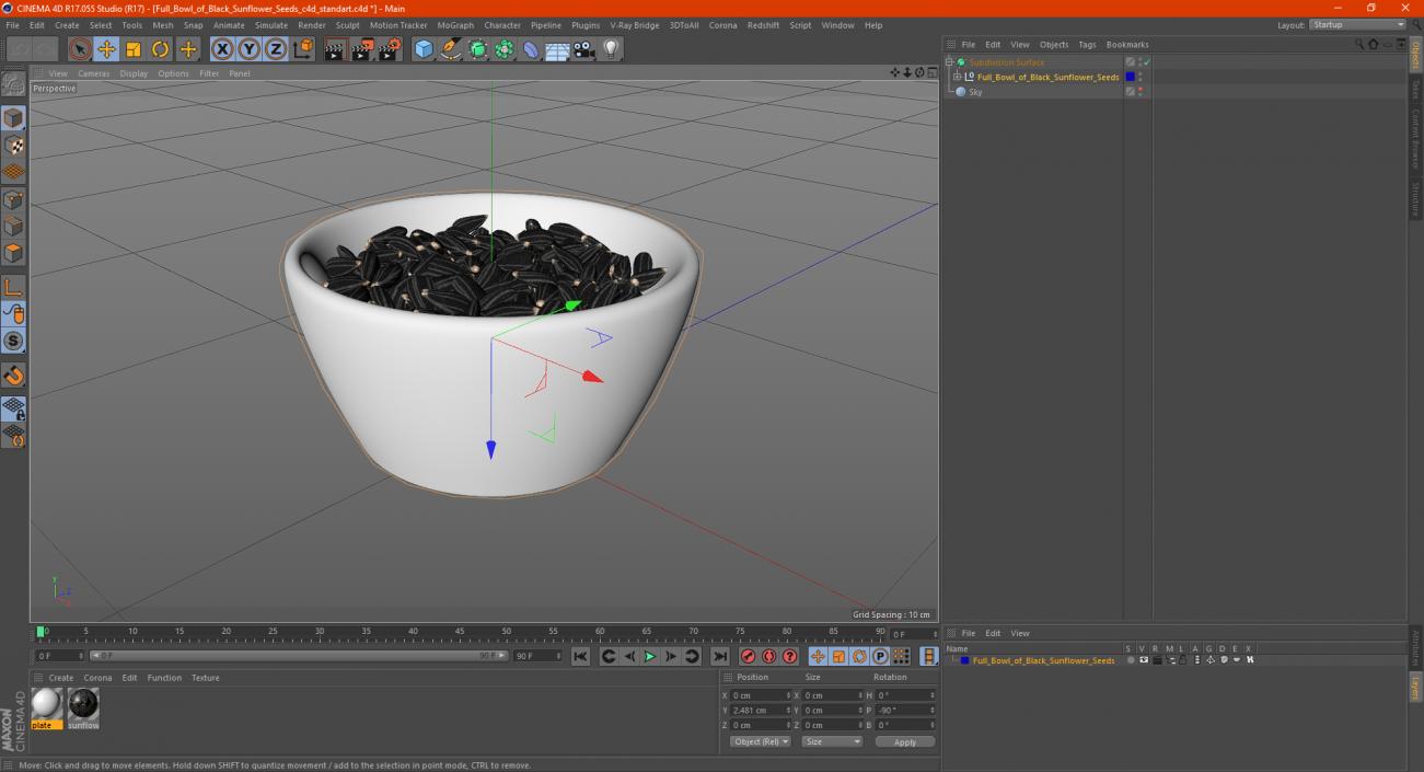 Full Bowl of Black Sunflower Seeds 3D model