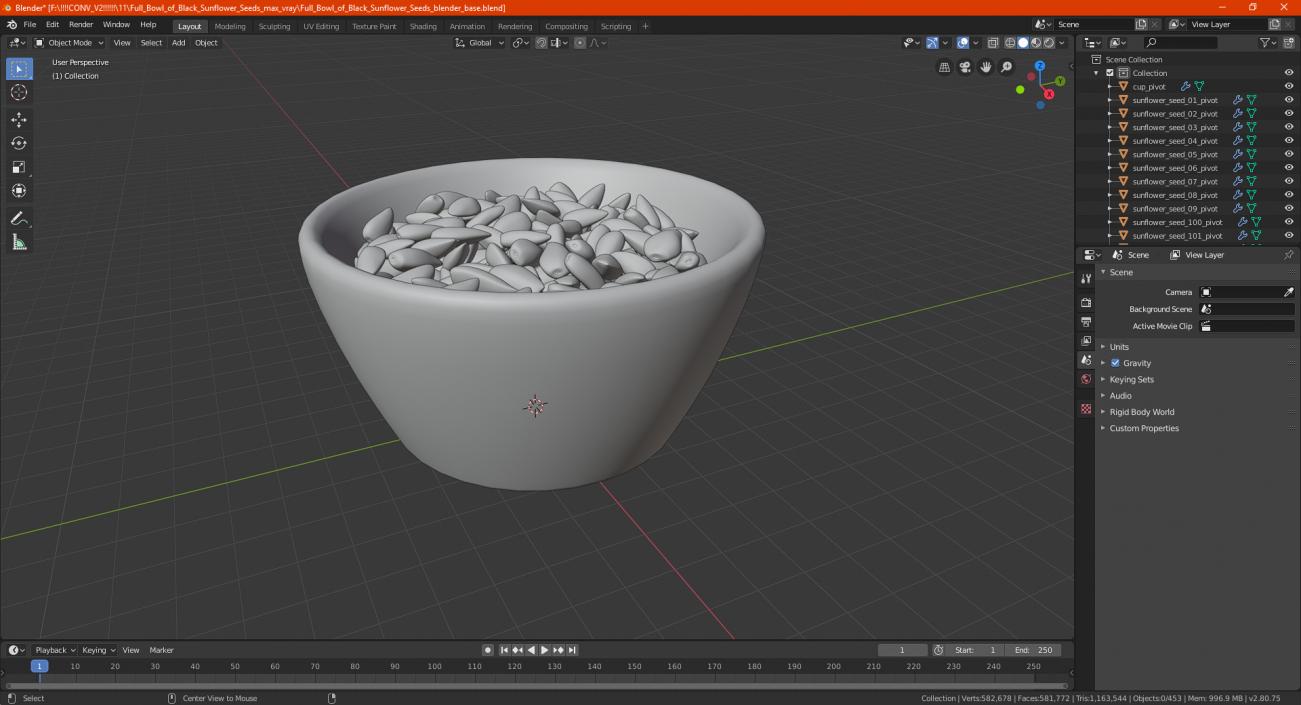 Full Bowl of Black Sunflower Seeds 3D model