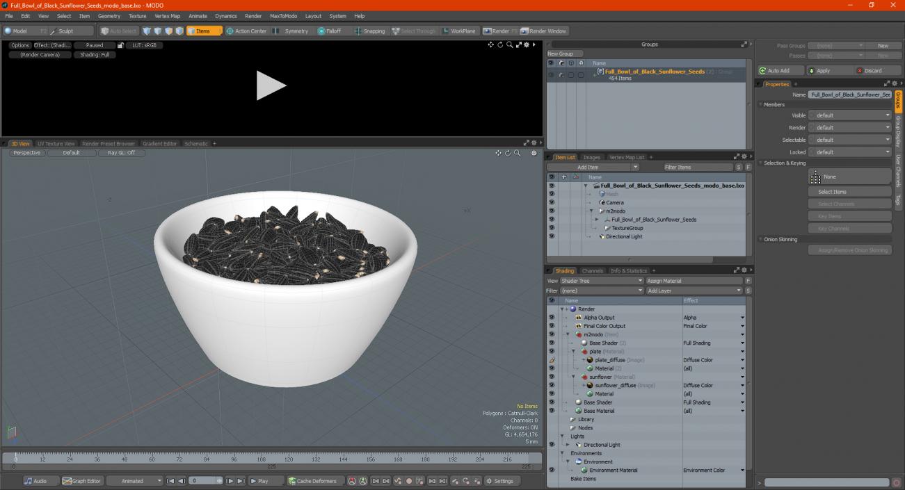 Full Bowl of Black Sunflower Seeds 3D model