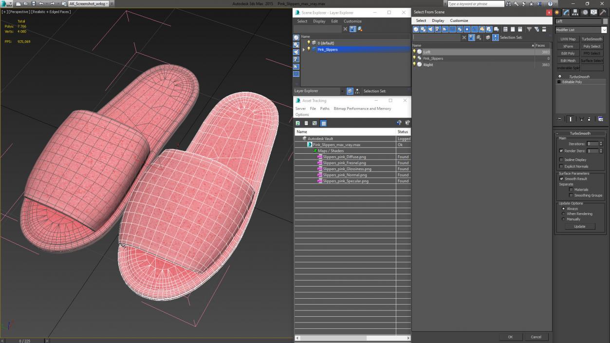 3D Pink Slippers model