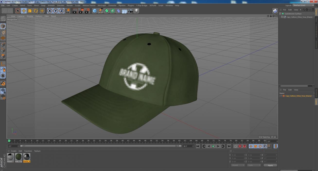 Cap Cotton Olive Your Brand 3D