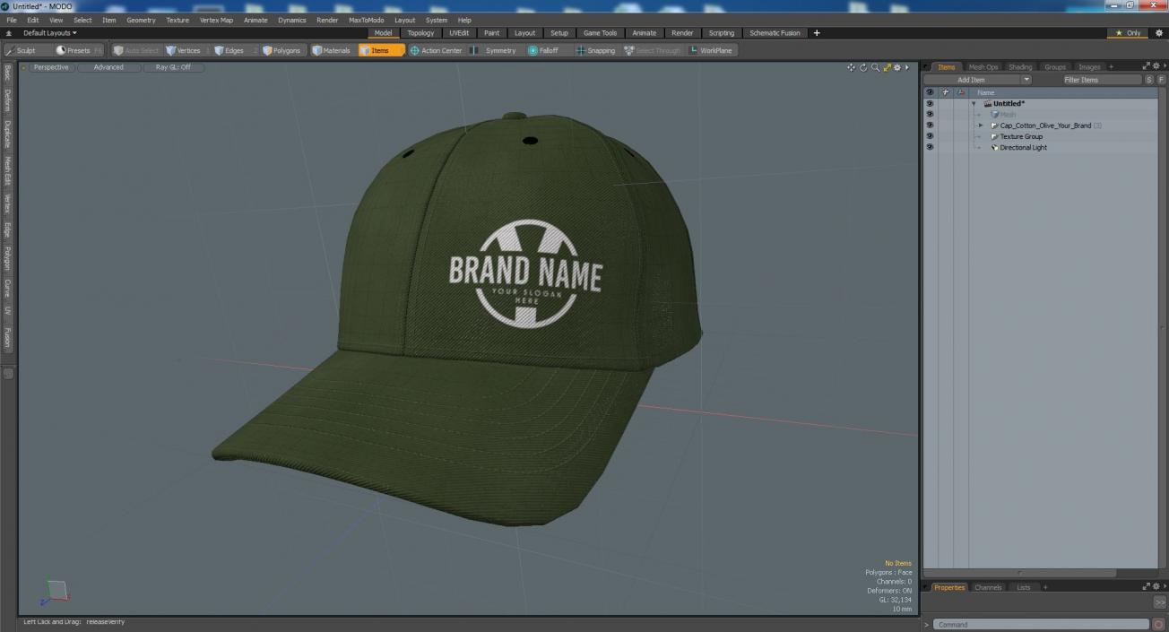 Cap Cotton Olive Your Brand 3D