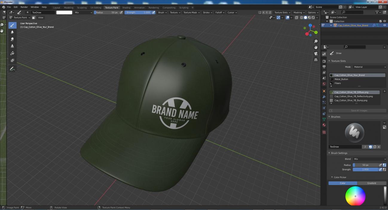 Cap Cotton Olive Your Brand 3D