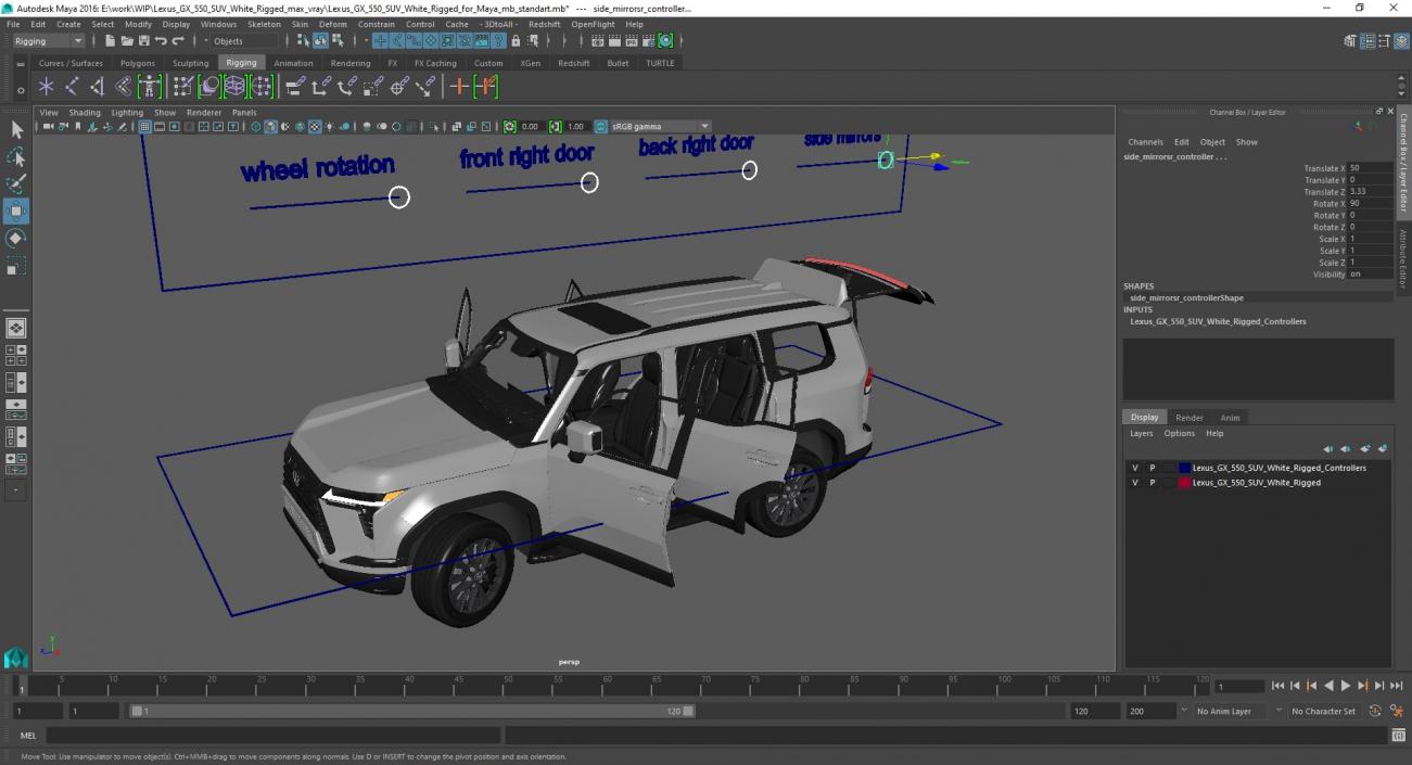 3D Lexus GX 550 SUV White Rigged for Maya model