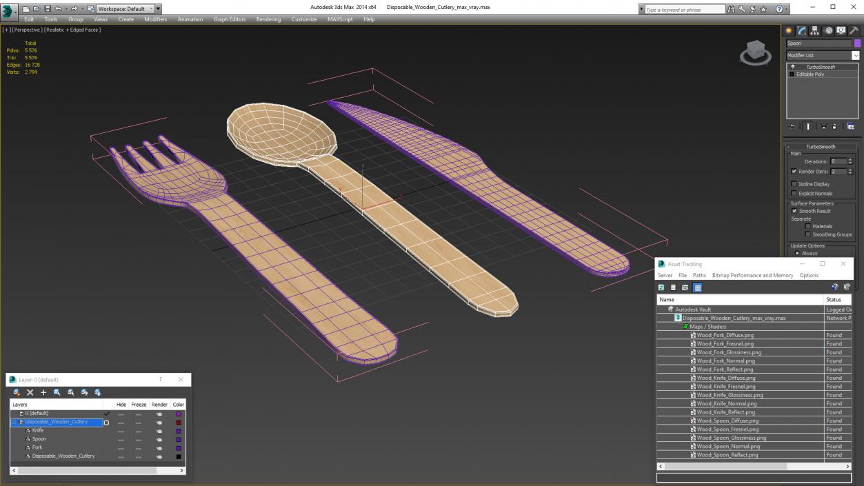 3D model Disposable Wooden Cutlery