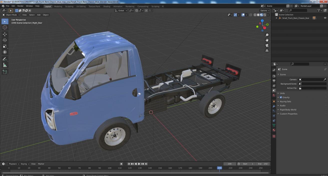 Small Truck Bare Chassis Blue 3D model