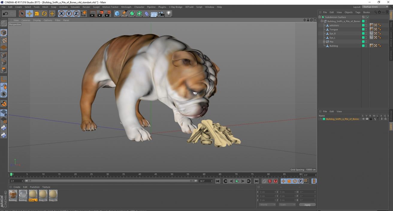 3D model Bulldog Sniffs a Pile of Bones