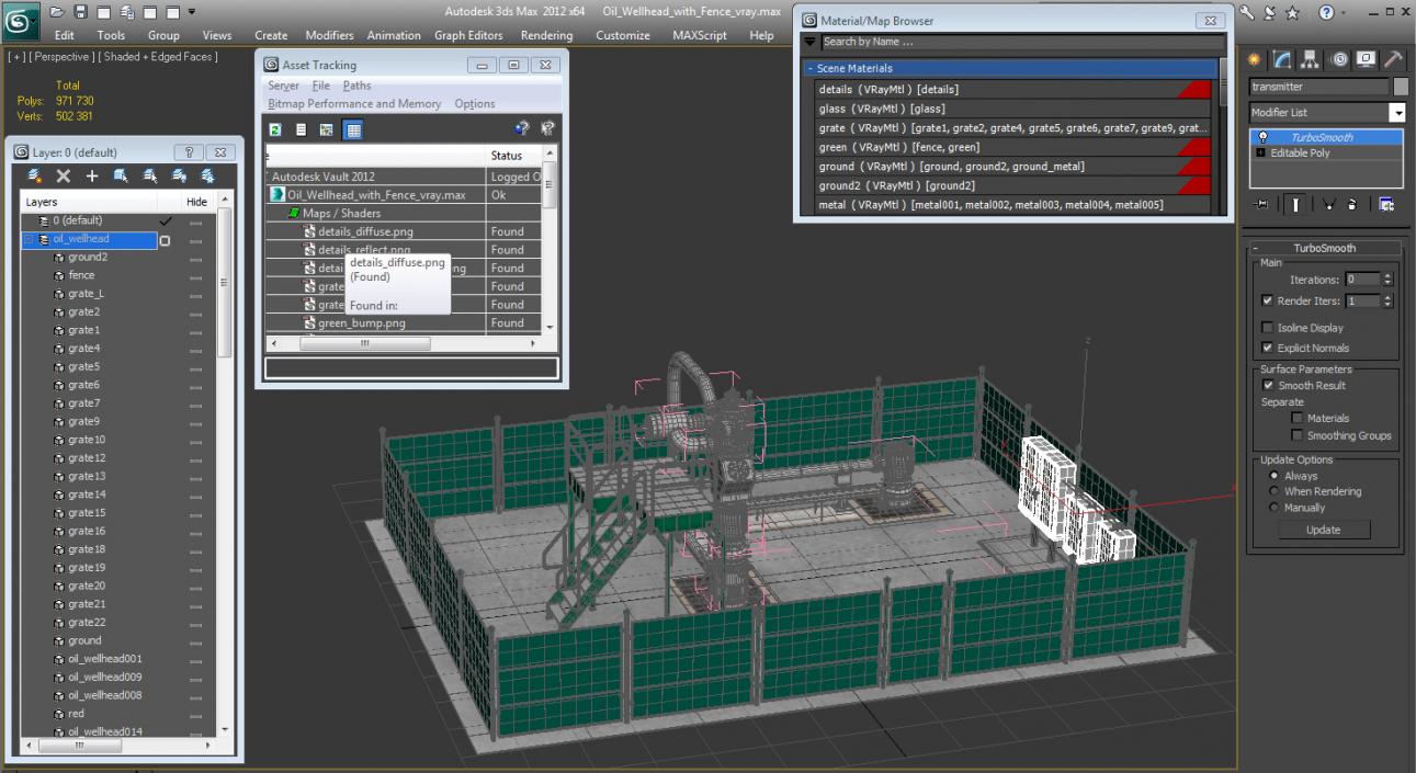 3D Oil Wellhead with Fence model