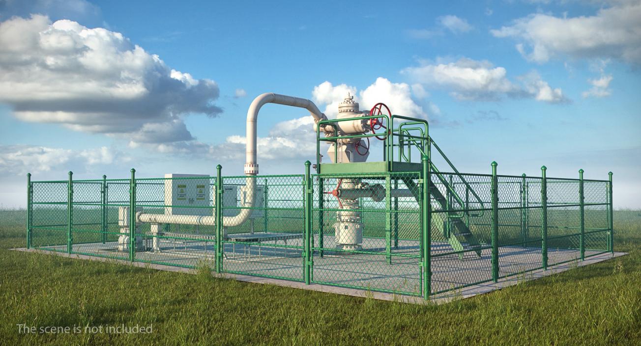 3D Oil Wellhead with Fence model