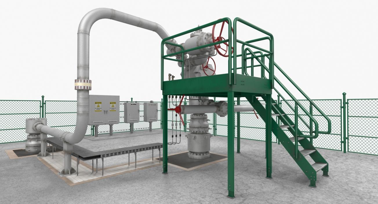 3D Oil Wellhead with Fence model