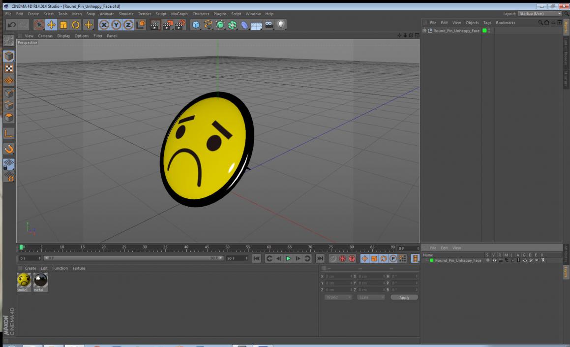 Round Pin Unhappy Face 3D