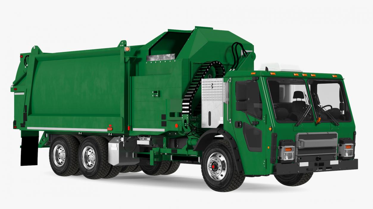 3D Electric Refuse Truck Green Simple Interior model