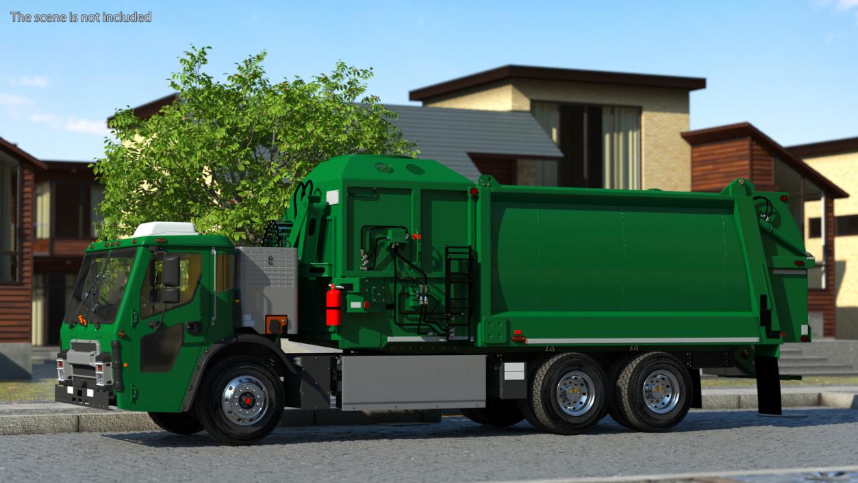 3D Electric Refuse Truck Green Simple Interior model