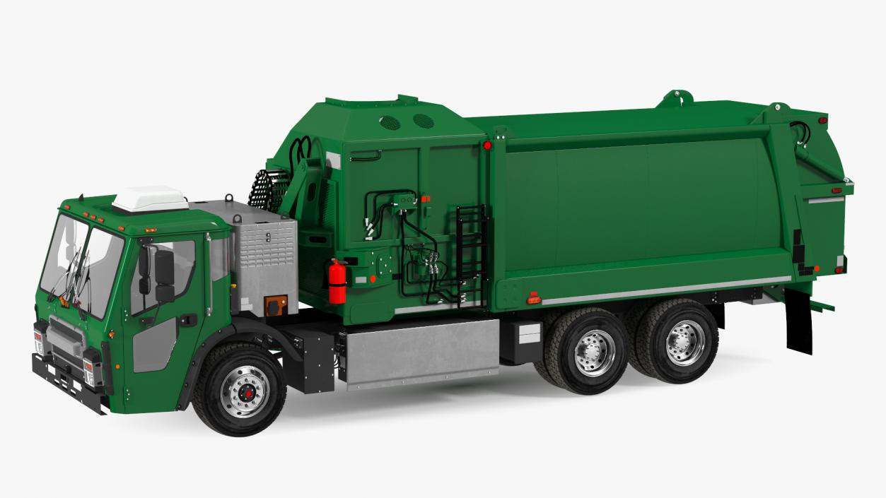 3D Electric Refuse Truck Green Simple Interior model