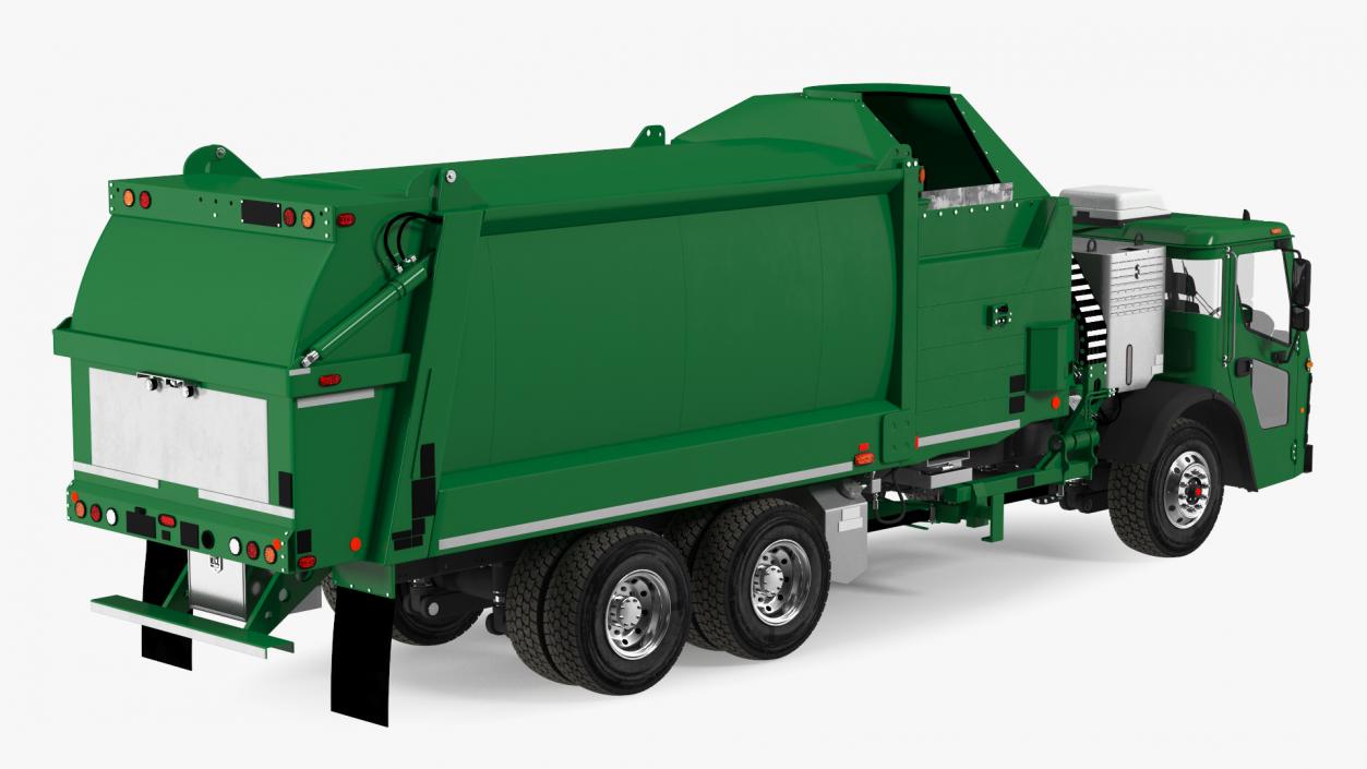 3D Electric Refuse Truck Green Simple Interior model