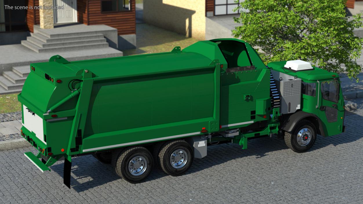 3D Electric Refuse Truck Green Simple Interior model