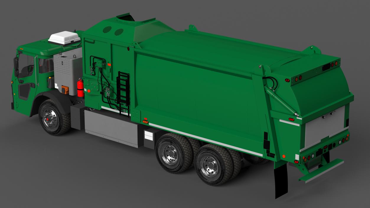 3D Electric Refuse Truck Green Simple Interior model