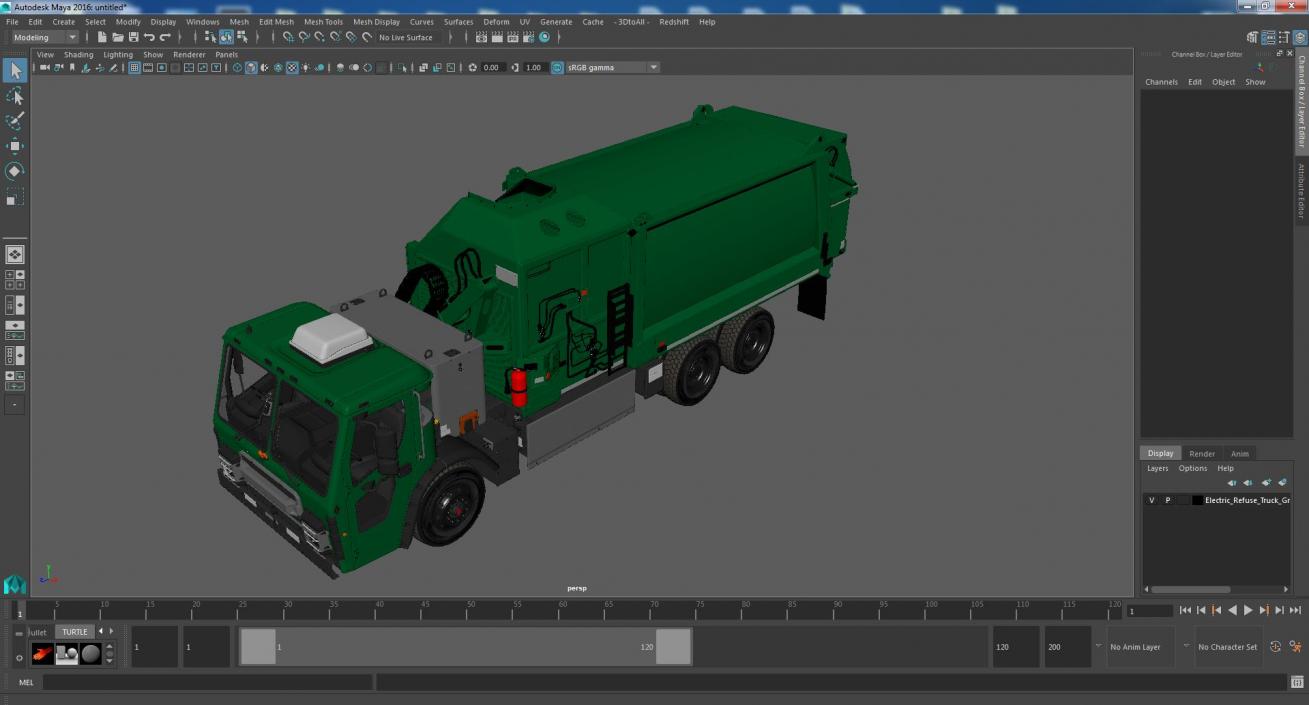 3D Electric Refuse Truck Green Simple Interior model