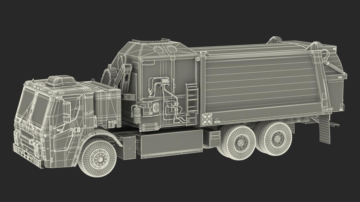 3D Electric Refuse Truck Green Simple Interior model