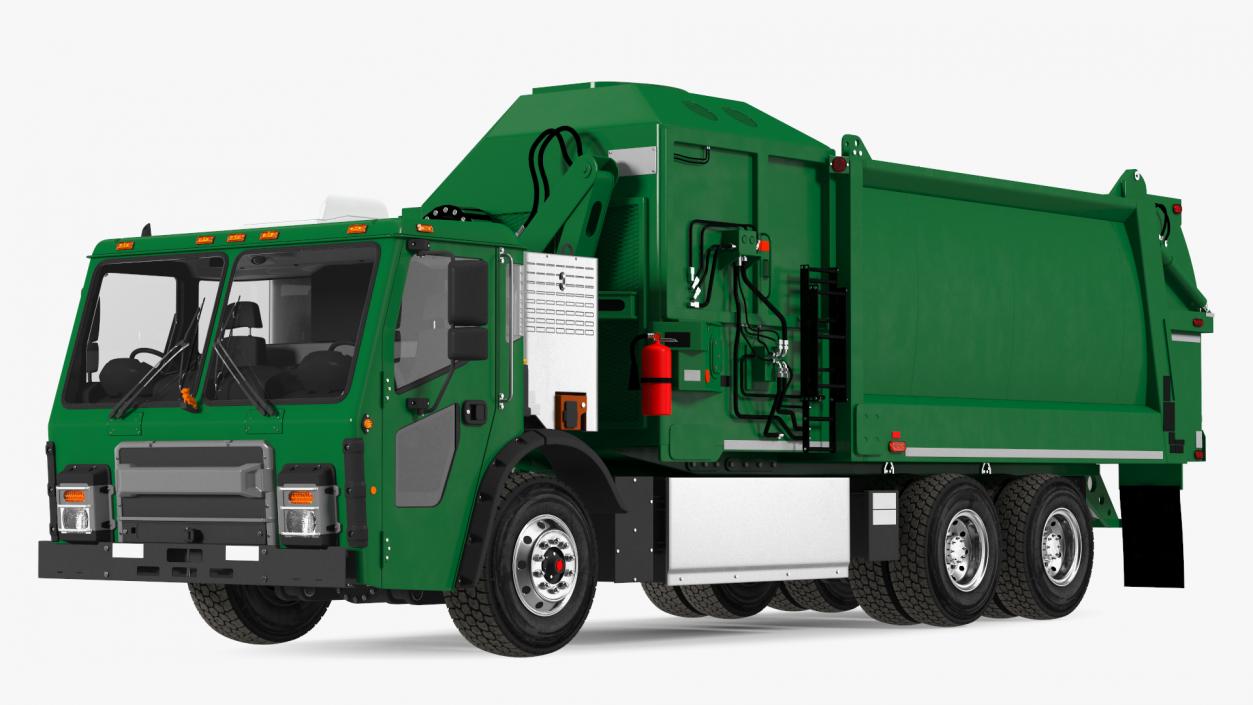 3D Electric Refuse Truck Green Simple Interior model