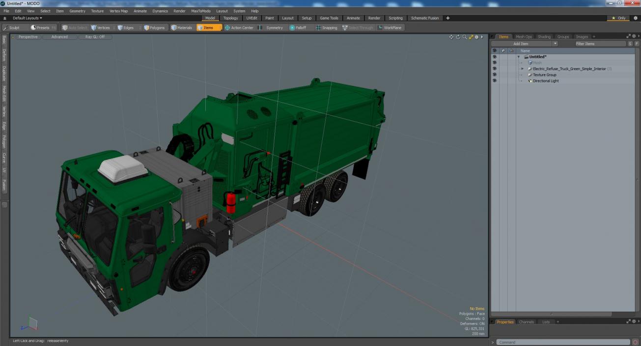 3D Electric Refuse Truck Green Simple Interior model